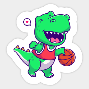 cute dinosaur playing basketball Sticker